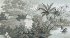 Grey Waterfall Jungle Wallpaper : Muted Tropical Landscape Mural - flat design