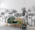 Black White Palm Tree Wallpaper : Sketch Tropical Grove Mural