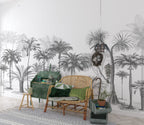 Black White Palm Tree Wallpaper : Sketch Tropical Grove Mural