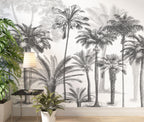 Black White Palm Tree Wallpaper : Sketch Tropical Grove Mural - View 4