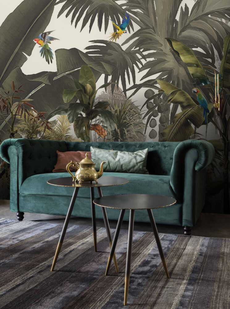 Jungle Parrots Wallpaper : Lush Tropical Forest Mural