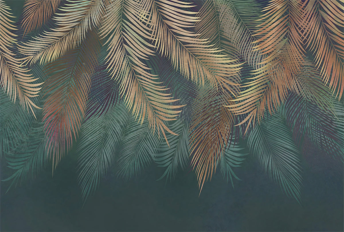 Teal Palm Wallpaper : Hanging Fronds on Dark Green Mural - View 2