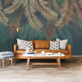 Teal Palm Wallpaper : Hanging Fronds on Dark Green Mural
