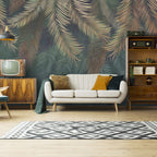 Teal Palm Wallpaper : Hanging Fronds on Dark Green Mural - View 3