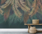 Teal Palm Wallpaper : Hanging Fronds on Dark Green Mural - View 5