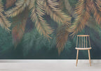 Teal Palm Wallpaper : Hanging Fronds on Dark Green Mural - View 6