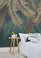 Teal Palm Wallpaper : Hanging Fronds on Dark Green Mural - View 4