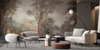 Vintage Jungle Cockatoo Wallpaper : Distressed Forest Animals Mural