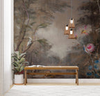 Vintage Jungle Cockatoo Wallpaper : Distressed Forest Animals Mural - View 3