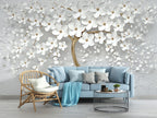 Gold Blossom Tree Wallpaper : 3D White Flower Mural - View 6