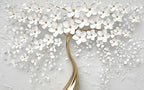 Gold Blossom Tree Wallpaper : 3D White Flower Mural - View 2