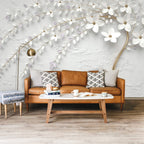 White Blossom Branch Wallpaper : 3D Plaster Flowers Mural - View 5