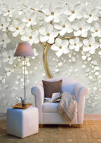 Gold Blossom Tree Wallpaper : 3D White Flower Mural