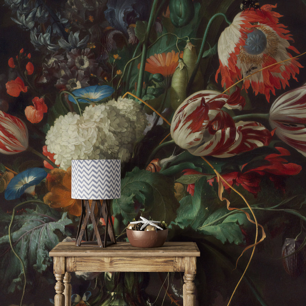 Dutch Floral Wallpaper : Dark Still Life Bouquet Mural - View 3