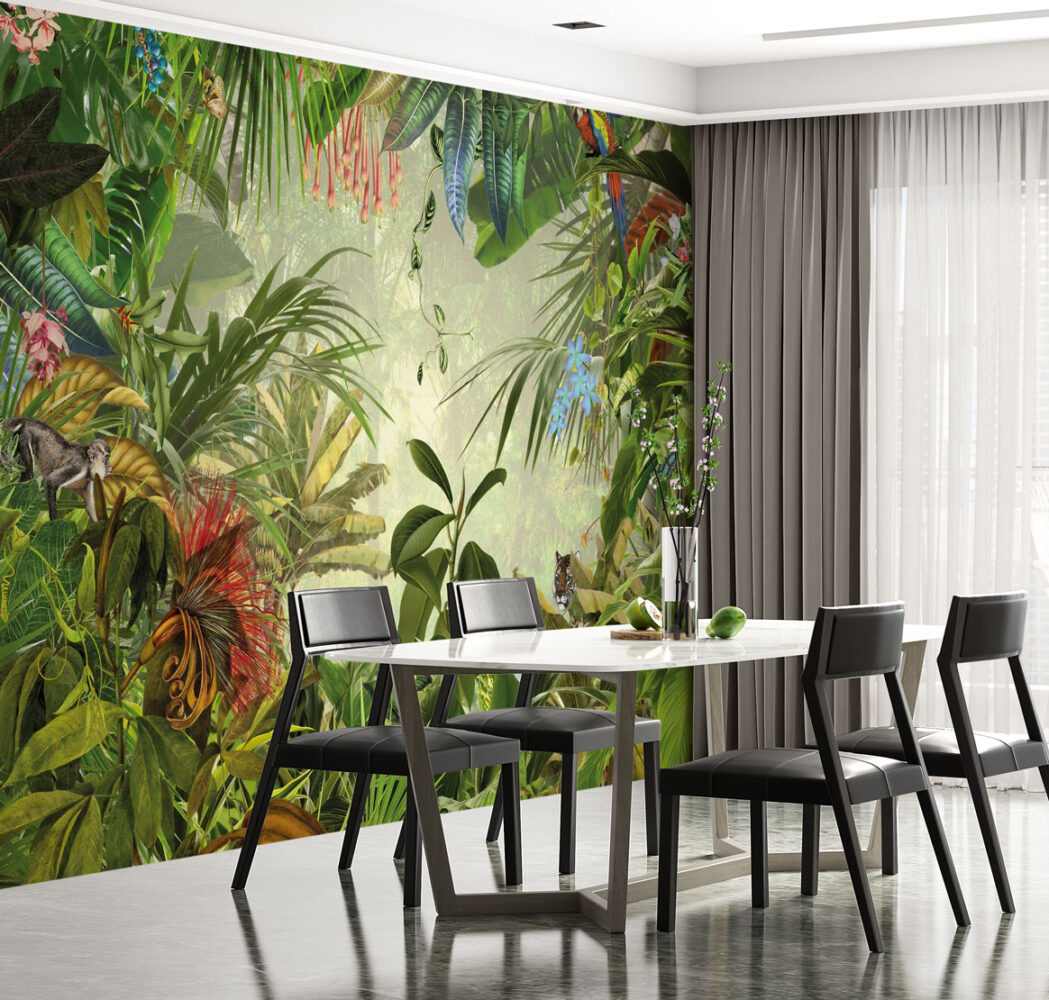 Vibrant Rainforest Wallpaper : Tropical Garden Animals Mural - View 2