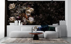 Dark Night Bloom Wallpaper : Moody Floral On Black Mural - View 2