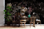 Dark Night Bloom Wallpaper : Moody Floral On Black Mural - View 3