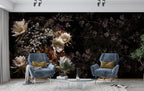 Dark Night Bloom Wallpaper : Moody Floral On Black Mural - View 4