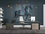 3D Horse Panel Wallpaper : Navy Molding Birds Mural - View 2