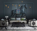 3D Horse Panel Wallpaper : Navy Molding Birds Mural
