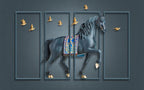 3D Horse Panel Wallpaper : Navy Molding Birds Mural - flat design