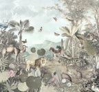 Exotic Animals Jungle Wallpaper : Zebra Lily Pad Vintage Mural - View 2