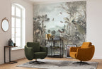 Exotic Animals Jungle Wallpaper : Zebra Lily Pad Vintage Mural