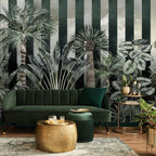 Striped Palm Jungle Wallpaper : Emerald Tropical Plants Mural