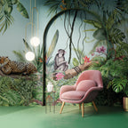 Monkey Leopard Jungle Wallpaper : Mint Tropical Safari Mural