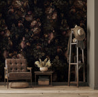 Dark Floral Birds Wallpaper : Moody Peony Pattern - View 2