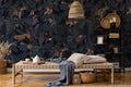 Dark Jungle Leopard Wallpaper : Navy Tropical Leaves Pattern