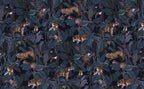 Dark Jungle Leopard Wallpaper : Navy Tropical Leaves Pattern - flat design