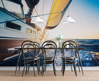Sailboat Ocean Wallpaper : Sunlit Sailing Yacht Mural - View 4