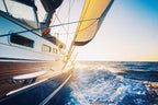 Sailboat Ocean Wallpaper : Sunlit Sailing Yacht Mural - flat design