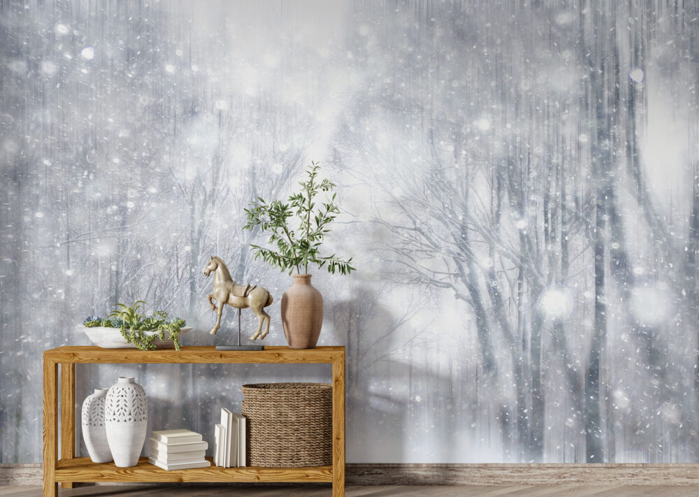 Snowy Forest Wallpaper : Winter Woodland Mural - View 3