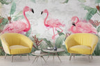 Pink Flamingo Wallpaper : Watercolor Tropical Mural - View 3