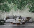 Hanging Monstera Wallpaper : Green Leaves on Distressed Plaster Mural