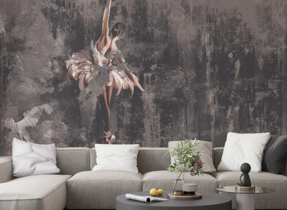Ballerina Wallpaper : Distressed Concrete Dancer Mural