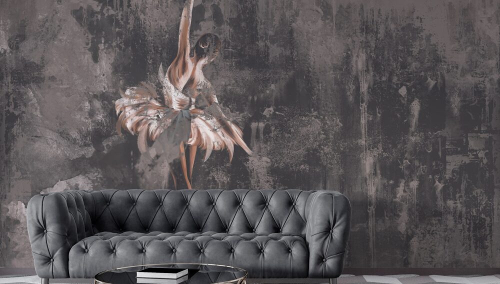 Ballerina Wallpaper : Distressed Concrete Dancer Mural - View 3
