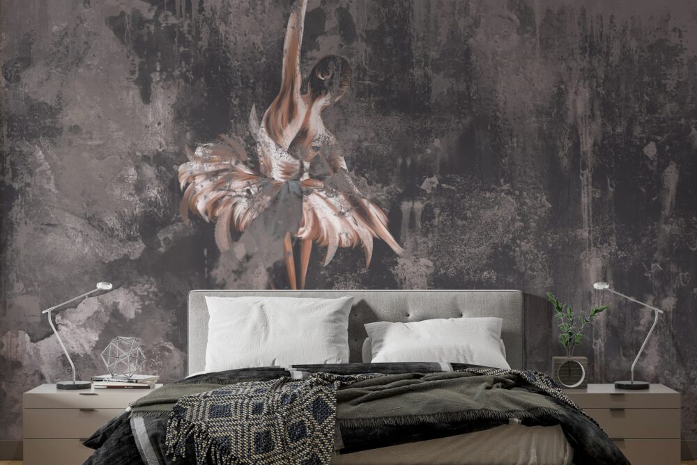 Ballerina Wallpaper : Distressed Concrete Dancer Mural - View 4