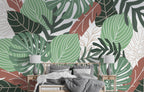 Green Leaf Wallpaper : Modern Botanical Shapes Pattern