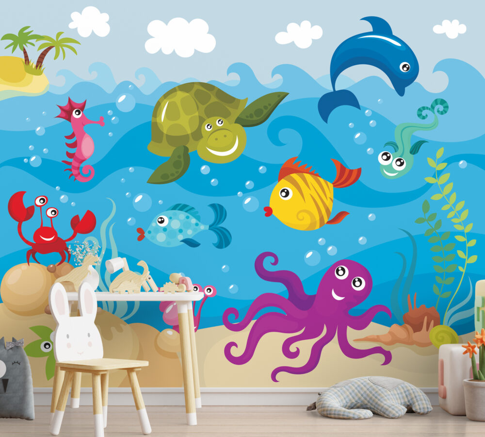 Underwater Fish Wallpaper : Kids Aquarium Ocean Mural - View 3