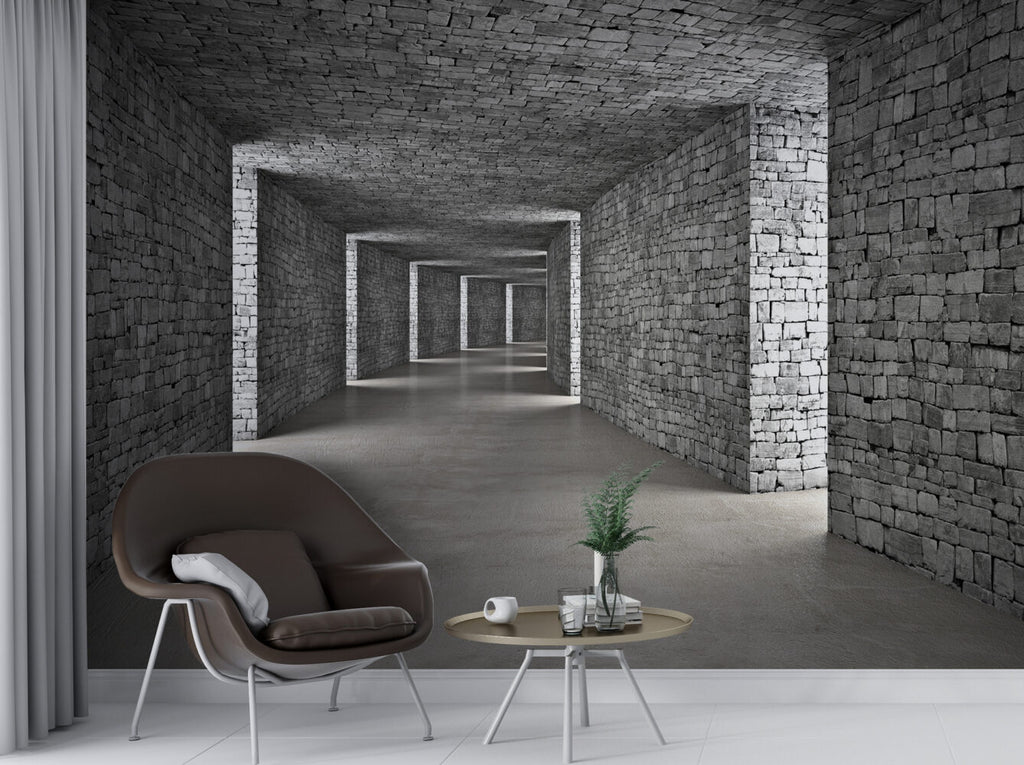 Stone Corridor Wallpaper : 3D Perspective Tunnel Mural