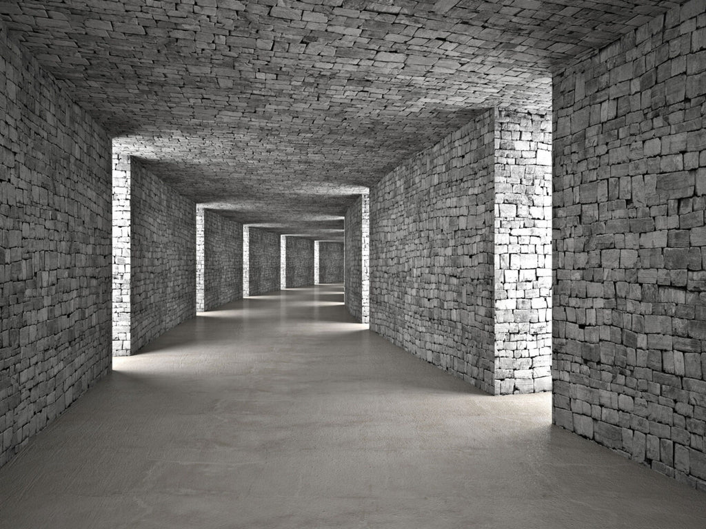Stone Corridor Wallpaper : 3D Perspective Tunnel Mural - View 2
