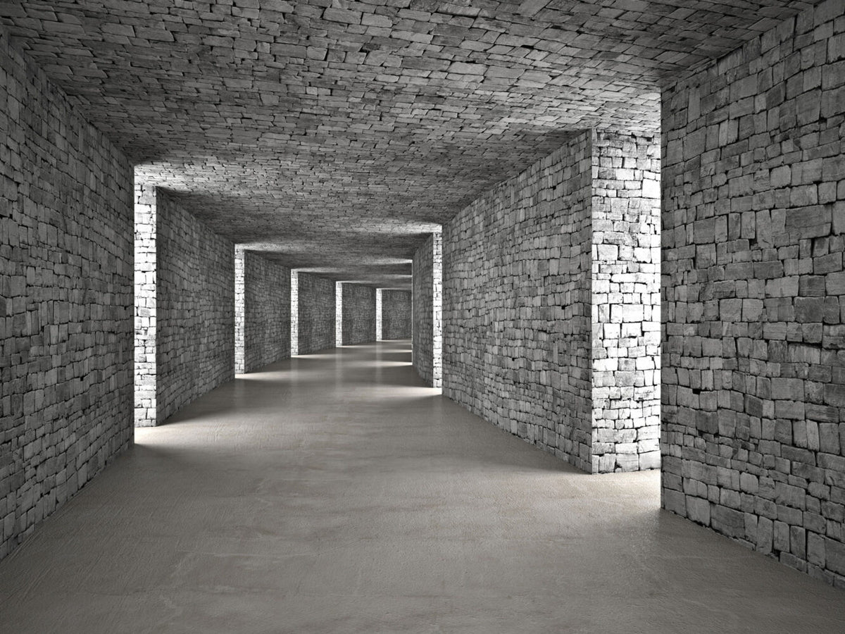 Stone Corridor Wallpaper : 3D Perspective Tunnel Mural - View 2