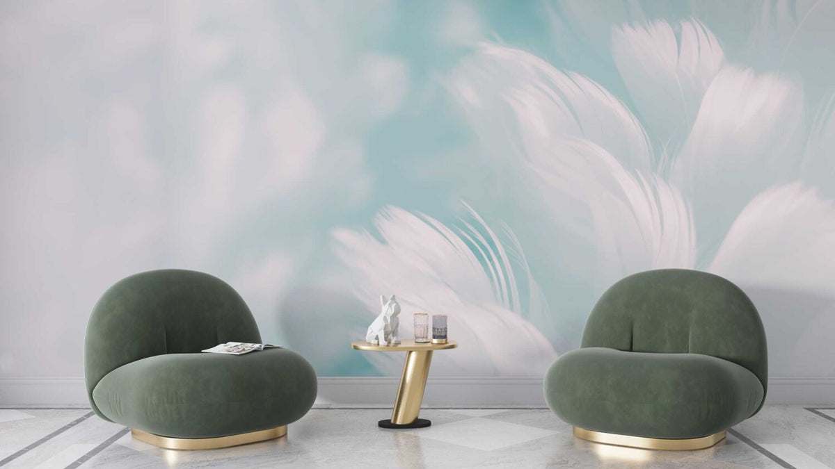 Pastel Feather Wallpaper : Soft Blue Abstract Mural - View 2