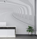 3D Road Tunnel Wallpaper : White Perspective Illusion Mural