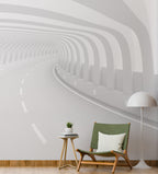 3D Road Tunnel Wallpaper : White Perspective Illusion Mural - View 3
