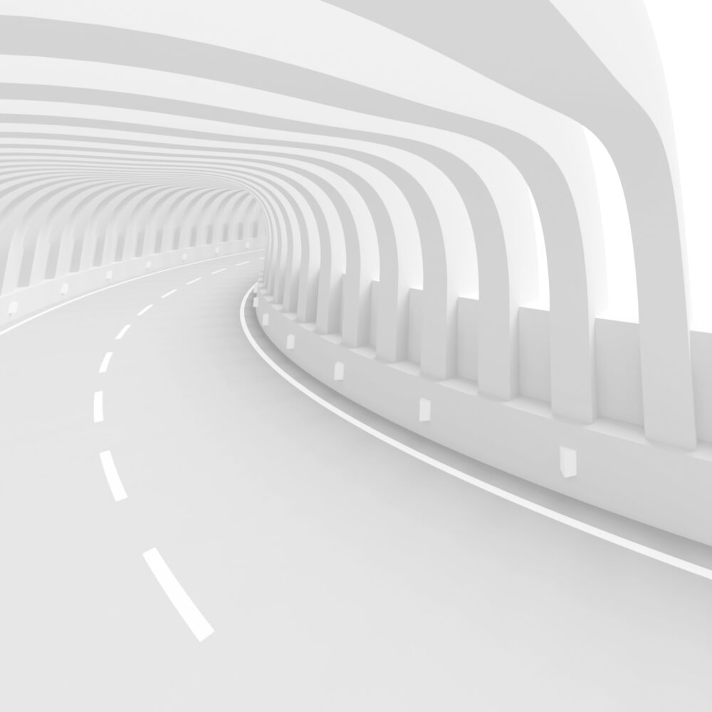 3D Road Tunnel Wallpaper : White Perspective Illusion Mural - flat design