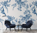 Blue Bird Toile Wallpaper : Indigo Leaf And Bird Pattern
